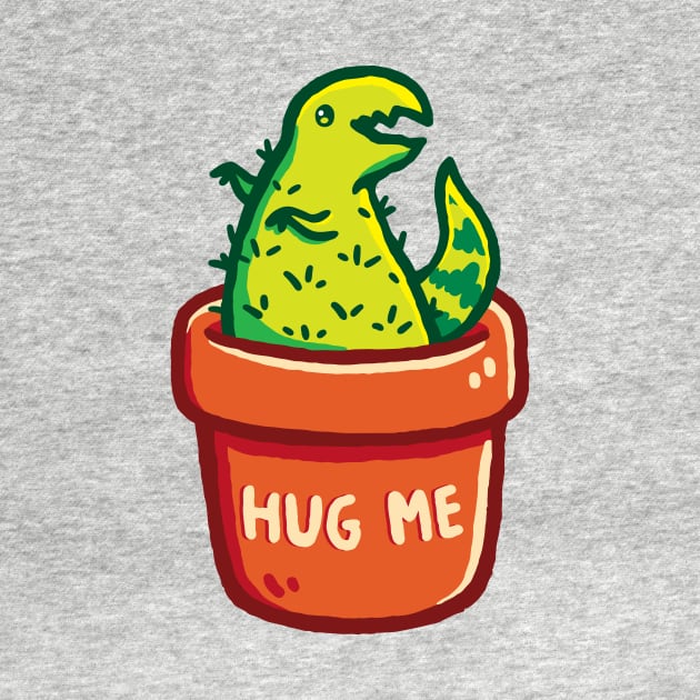 Cute T-Rex Dinosaur Cactus in a Planter & Hug Me Typography by LydiaLyd